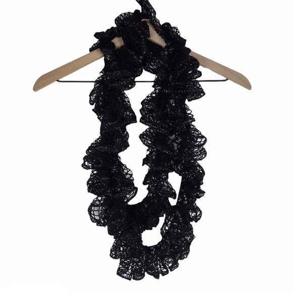 2 Scarf Lot BCBGeneration Infinity Knit Handmade Metallic Ruffle Lace Minimalist - Picture 7 of 15